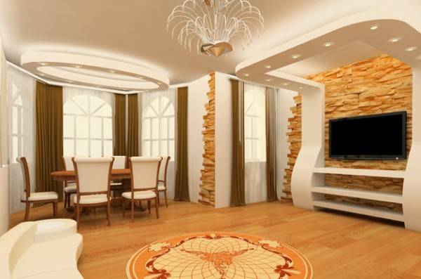 Красивые потолки из гипсокартона для гостиной - фото