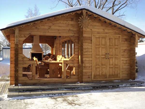 Летняя кухня из бревна для дачи: функциональное сооружение - фото