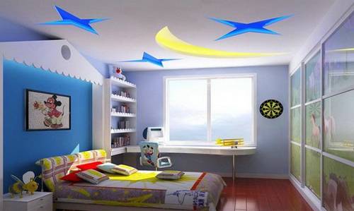 Дизайн потолка в детской комнате - фото